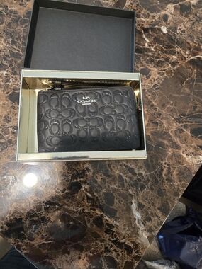 Coach Black Embossed Signature Zip Card Holder